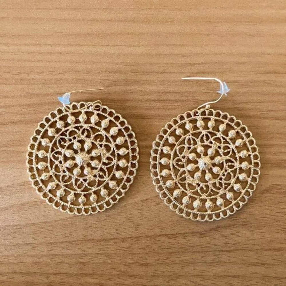 Intricate Round Mandala-Inspired Gold Statement Earrings